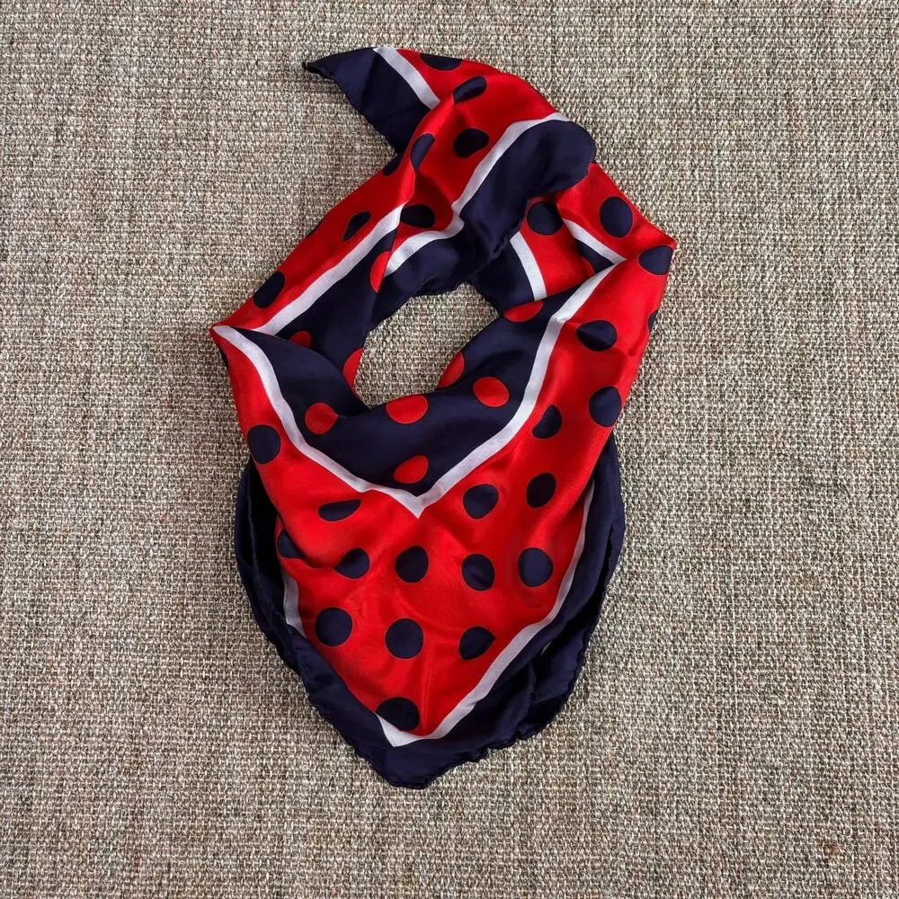 🔴 Silk Polka Dot Scarf | Navy Red White | Unbranded